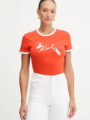 Karl Lagerfeld t-shirt bawełniany IKON damski kolor pomarańczowy B1W17040