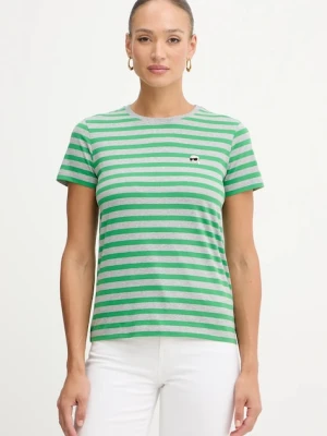 Karl Lagerfeld t-shirt bawełniany IKON damski kolor zielony B1W17037