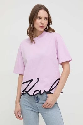 Karl Lagerfeld t-shirt bawełniany kolor różowy