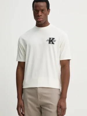 Karl Lagerfeld t-shirt bawełniany męski kolor beżowy z aplikacją 552221.755148