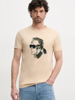 Karl Lagerfeld t-shirt bawełniany męski kolor beżowy z aplikacją 552241.755067