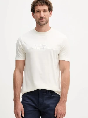 Karl Lagerfeld t-shirt bawełniany męski kolor beżowy z aplikacją 554227.755037
