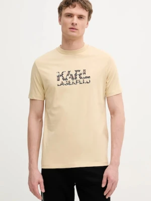 Karl Lagerfeld t-shirt bawełniany męski kolor beżowy z nadrukiem 553225.755036