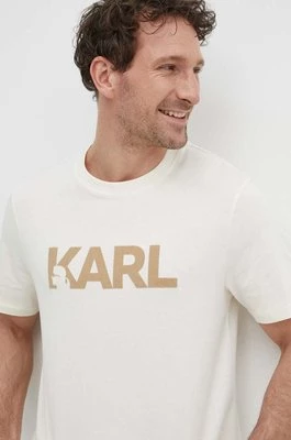 Karl Lagerfeld t-shirt bawełniany męski kolor beżowy z nadrukiem