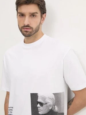 Karl Lagerfeld t-shirt bawełniany męski kolor biały z nadrukiem 551225.755290