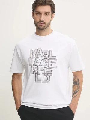 Karl Lagerfeld t-shirt bawełniany męski kolor biały z nadrukiem 551230.755186