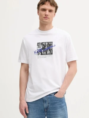 Karl Lagerfeld t-shirt bawełniany męski kolor biały z nadrukiem 553225.755143