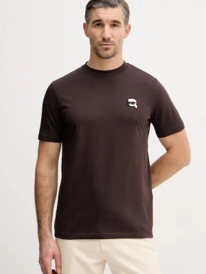 Karl Lagerfeld t-shirt bawełniany męski kolor brązowy gładki 561224.755710