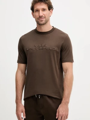 Karl Lagerfeld t-shirt bawełniany męski kolor brązowy z aplikacją 554227.755037
