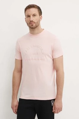 Karl Lagerfeld t-shirt bawełniany męski kolor różowy z aplikacją 542224.755081
