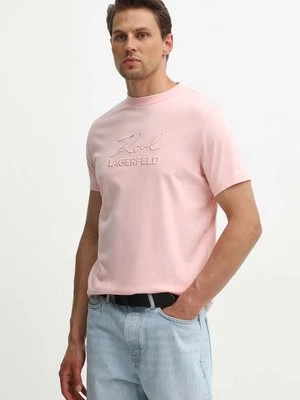 Karl Lagerfeld t-shirt bawełniany męski kolor różowy z aplikacją 542225.755030