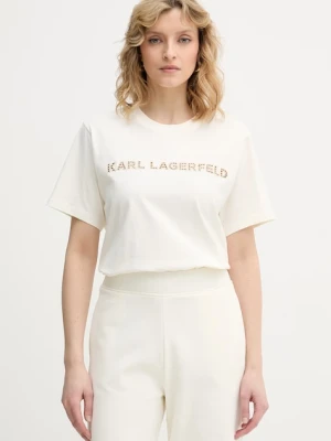 Karl Lagerfeld t-shirt damski bawełniany beżowy