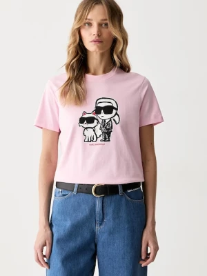 Karl Lagerfeld T-shirt damski bawełniany IKON SKETCH różowy