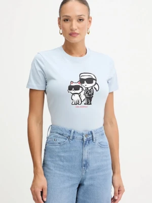Karl Lagerfeld T-shirt damski bawełniany IKON SKETCH niebieski
