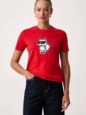Karl Lagerfeld T-shirt damski bawełniany IKON SKETCH czerwony