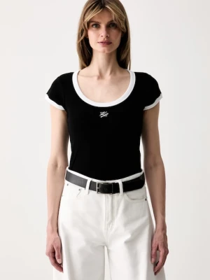 Karl Lagerfeld T-shirt damski bawełniany z elastanem czarny