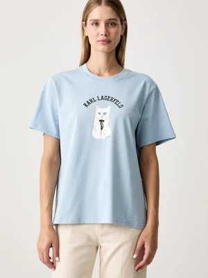 Karl Lagerfeld T-shirt damski bawełniany z elastanem niebieski