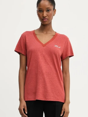 Karl Lagerfeld t-shirt lniany pomarańczowy