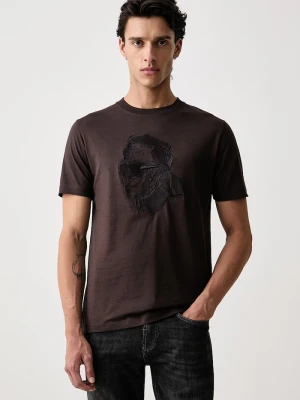 Karl Lagerfeld T-shirt męski bawełniany brązowy