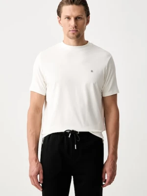 Karl Lagerfeld T-shirt męski bawełniany z elastanem beżowy