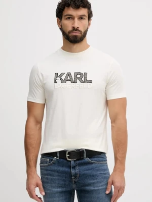 Karl Lagerfeld t-shirt męski kolor beżowy z aplikacją 554225.755038