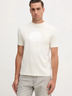 Karl Lagerfeld t-shirt męski kolor beżowy z nadrukiem 554221.755032
