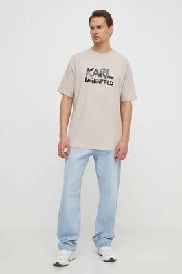 Karl Lagerfeld t-shirt męski kolor beżowy z nadrukiem