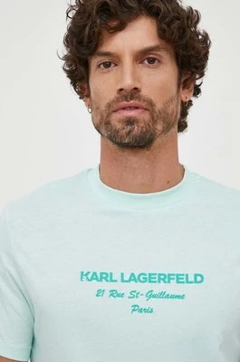 Karl Lagerfeld t-shirt męski kolor turkusowy z aplikacją