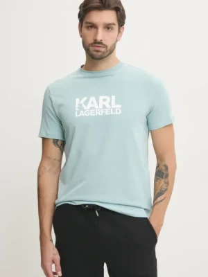 Zdjęcie produktu Karl Lagerfeld t-shirt męski kolor turkusowy z nadrukiem 551235.755087