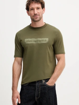 Karl Lagerfeld t-shirt męski kolor zielony z nadrukiem 554221.755035