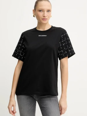 Karl Lagerfeld t-shirt z wełną damski kolor czarny A4W17091