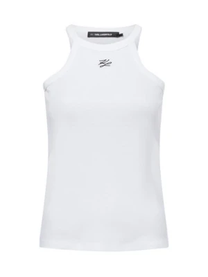 KARL LAGERFELD Top damski - Autograph Tank Kobiety Bawełna biały jednolity,