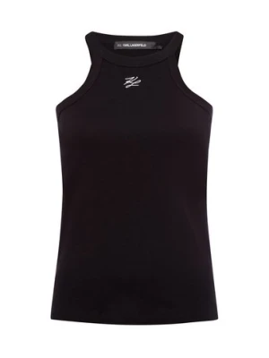 KARL LAGERFELD Top damski - Autograph Tank Kobiety Bawełna czarny jednolity,