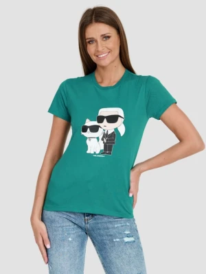 KARL LAGERFELD Turkusowy damski t-shirt Ikonik 2.0, Rozmiar XS
