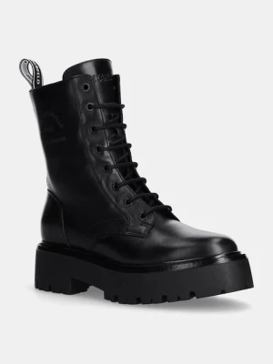 Karl Lagerfeld workery skórzane BURLY BIKER damskie kolor czarny na płaskim obcasie KL43455