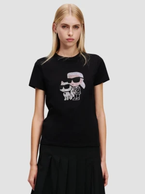 KARL LAGERFELD Сzarny damski t-shirt z cyrkoniami Ikon Duo