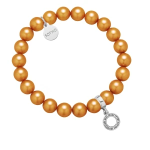 Karmelowa bransoletka z pereł SWAROVSKI® CRYSTAL ze srebrną okrągłą zawieszką SOTHO