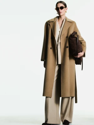 Karmelowy płaszcz z kaszmirem typu double face TARANKO