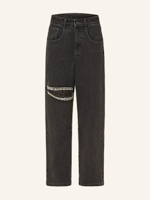 Karo Kauer Jeansy Mom Z Ozdobnymi Kamykami schwarz
