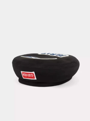 Kenzo Bawełniany czarny beret z logo