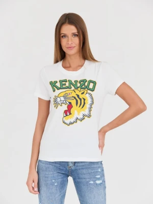 KENZO Biały damski t-shirt Tiger Varsity crewneck, Rozmiar XS