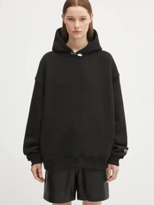 Kenzo bluza bawełniana Gots Oversize With Boke Pin damska kolor czarny z kapturem gładka FF62HO4524MB