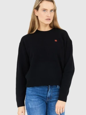 KENZO Czarny sweter damski z kwiatkiem, Rozmiar L