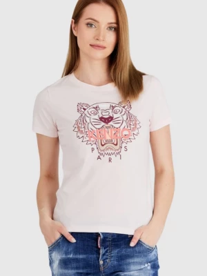 KENZO Jasnoróżowy t-shirt damski tiger z logo