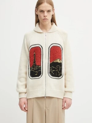 Kenzo kardigan z wełną Rws City Zipped Cardigan męski kolor beżowy FF65CA7453CF