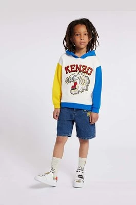 Kenzo Kids bluza bawełniana dziecięca kolor biały z kapturem z aplikacją