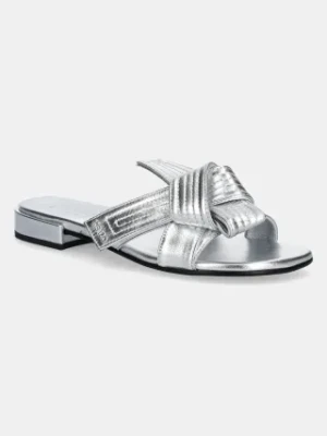 Kenzo klapki skórzane Mule damskie kolor srebrny FE62MU125L77.AG