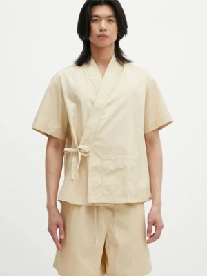 Kenzo koszula bawełniana męska kolor beżowy relaxed z kołnierzykiem klasycznym FF55CH1289SC.11