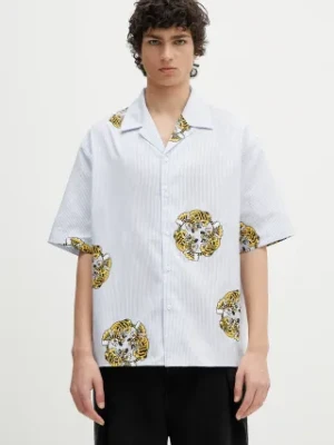 Kenzo koszula bawełniana męska kolor niebieski relaxed z kołnierzykiem klasycznym FF55CH1309A5.64