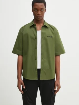 Kenzo koszula bawełniana męska kolor zielony relaxed z kołnierzykiem klasycznym FF55CH1299LP.50